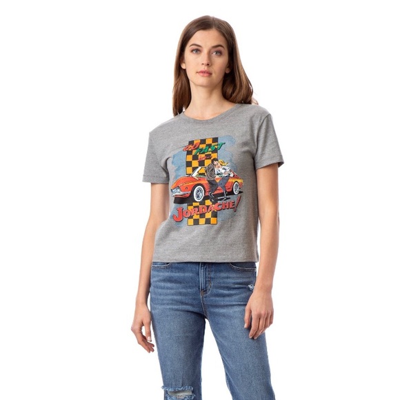 Jordache vintage Race Car Checkered Carla Graphic crewneck Screen tshirt Croptop - Picture 3 of 8